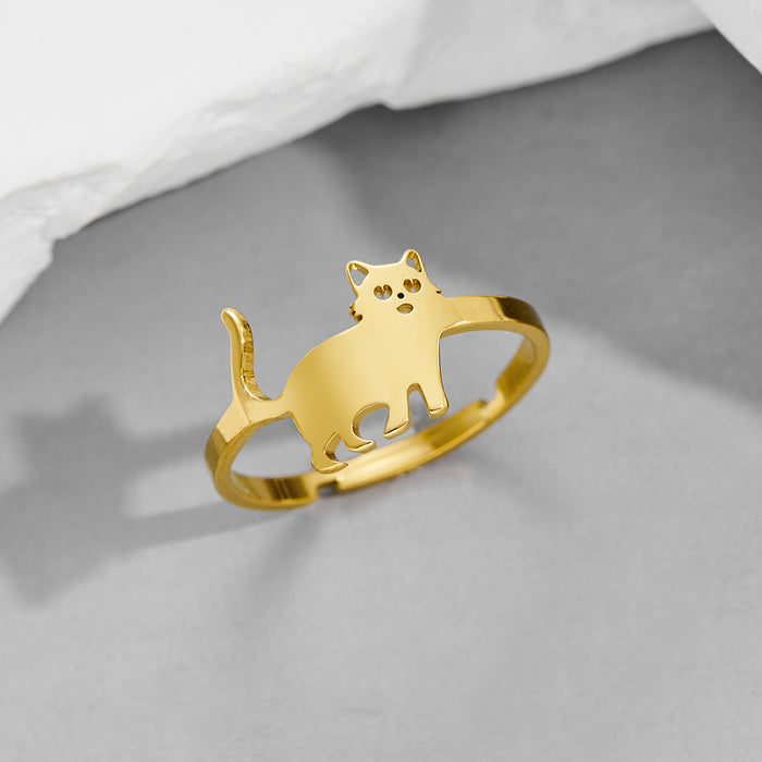 Cartoon funny cat ring, niche childlike open ring wholesale