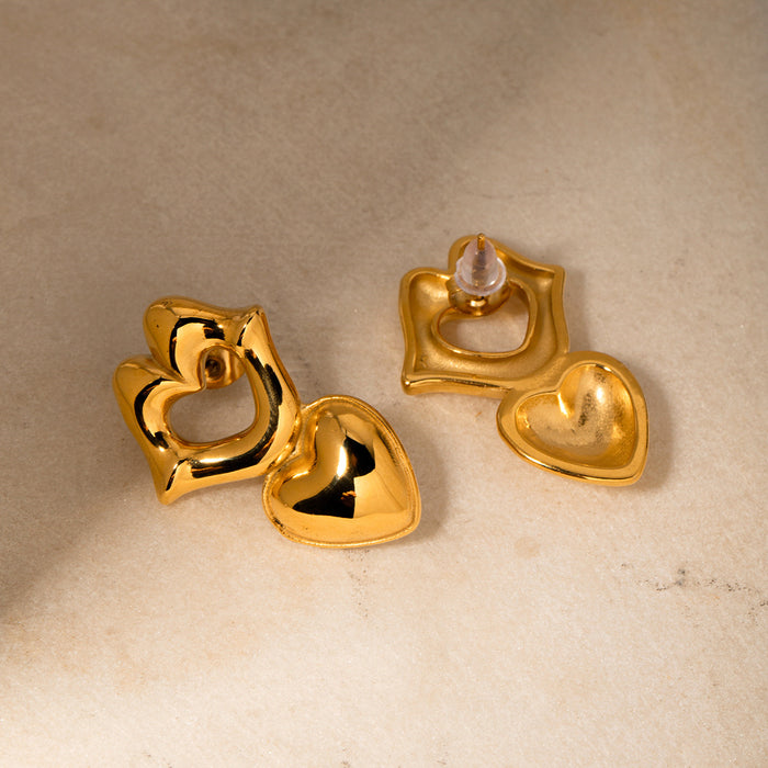 Nuevos aretes tipo botón con forma de corazón y labios de acero inoxidable en oro de 18 quilates: joyería de regalo de moda para mujeres