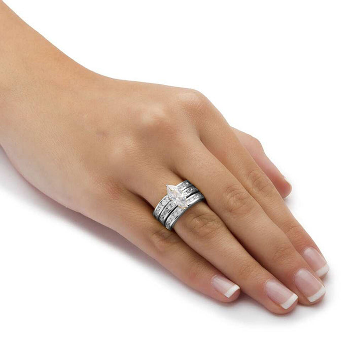 Anillo ancho de tres filas de diamantes con forma de ojo de caballo y personalidad clásica, joyería europea y americana