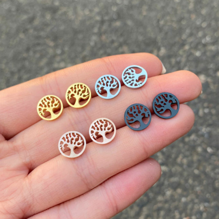 Wishing Tree Geometric Stainless Steel Stud Earrings - Vintage-Inspired Jewelry for a Unique Look
