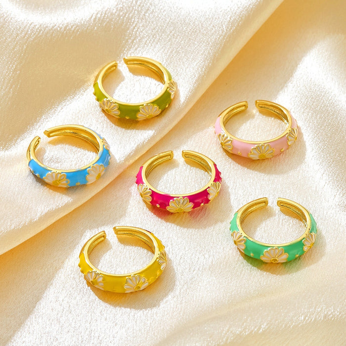 Wholesale copper micro-painted colored flower circle rings