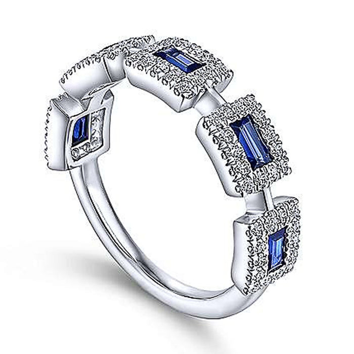 Inlaid blue square zircon ring women's fashion engagement ring