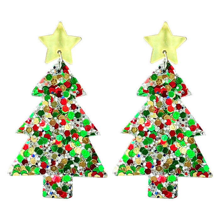 Green Acrylic Christmas Christmas Tree Oversized Glitter Exaggerated Earrings - wallojewerly 