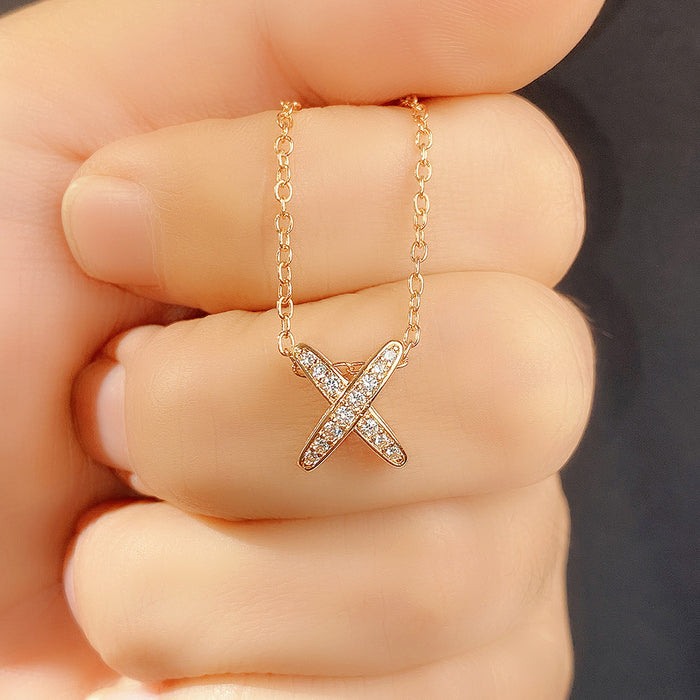 Letter X Pendant Forest Style Clavicle Chain Necklace for Women Students - wallojewerly 