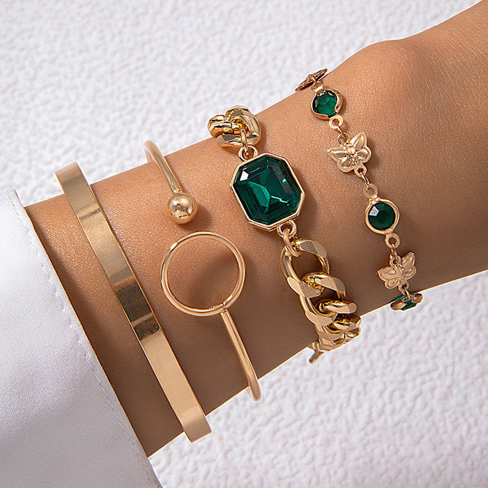 New Faux Emerald Gemstone Bracelet Set - Luxury Four-Piece Jewelry Set