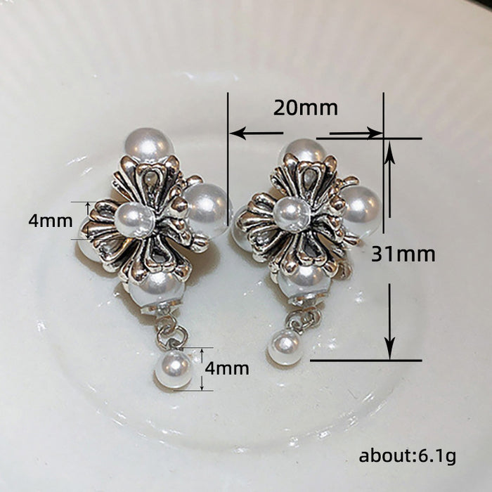 Pearl Petal Cross Earrings French Vintage Stud Earrings