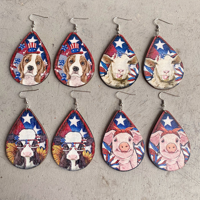 Wooden patriotic cow earrings