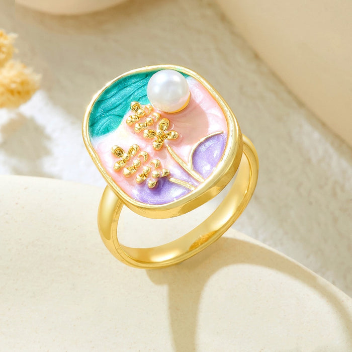 Wholesale copper micro-inlaid enamel painted drip flower open ring