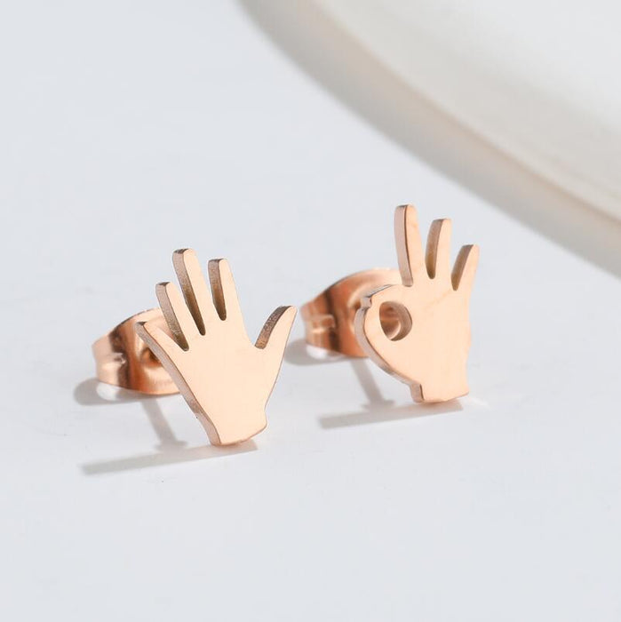 Hand Gesture Stainless Steel Stud Earrings - Fun and Creative Asymmetric Jewelry