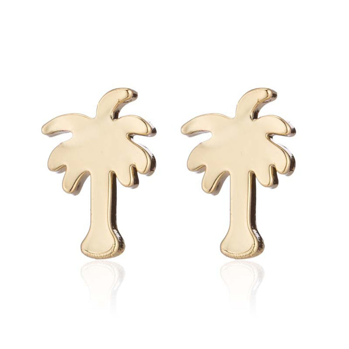 Palm Tree Stainless Steel Jewelry Set - Tropical Summer-Inspired Necklace and Earrings