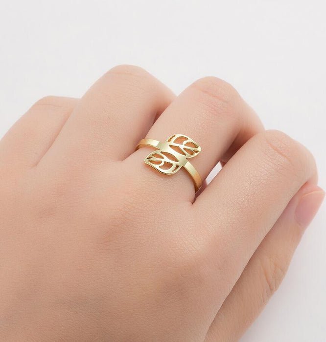 Vintage hollow leaf ring, 18K gold stainless steel ring wholesale