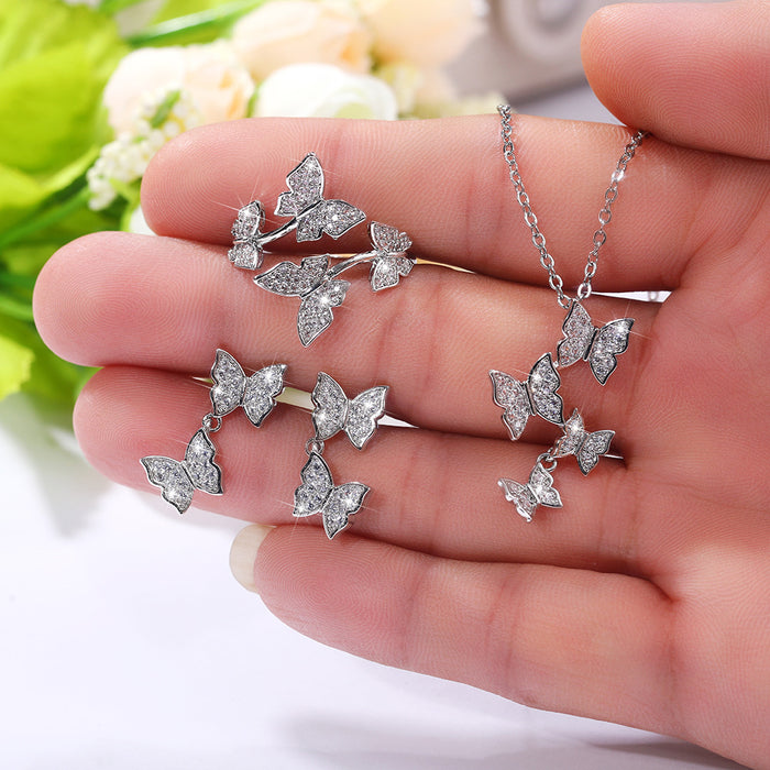 Four butterflies inlaid with diamond clavicle chain fashion set