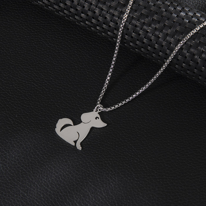 Retro zodiac dog pendant necklace, long clavicle chain summer versatile stainless steel jewelry