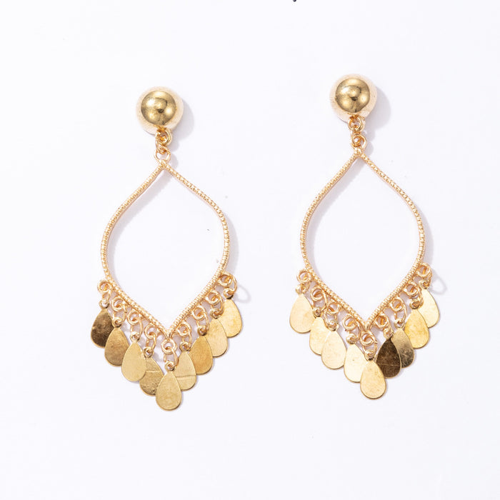 Simple Water Drop Tassel Round Bead Pendant Earrings