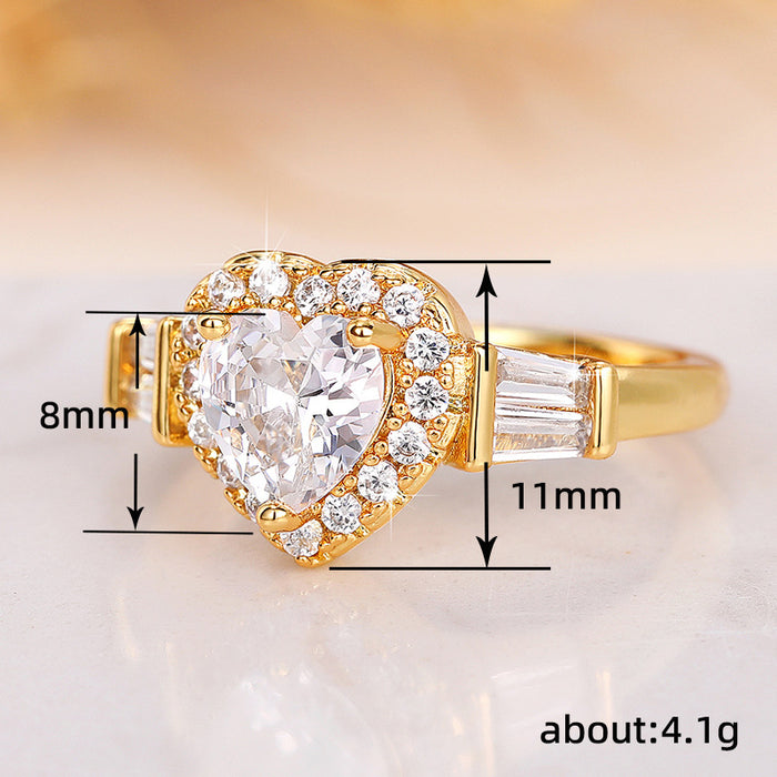 Heart-shaped zircon ring super shiny love heart women's ring