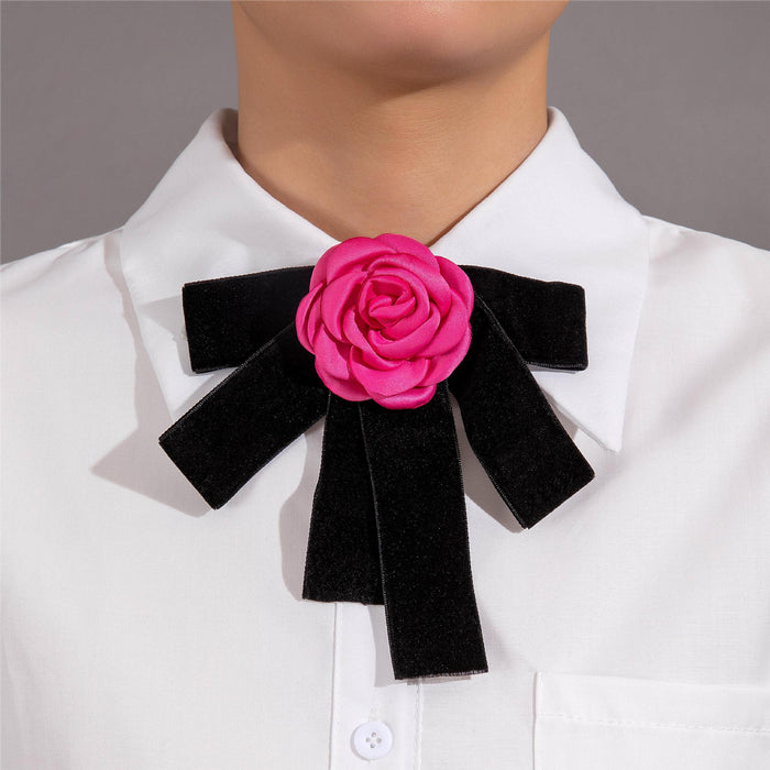 Rose flower pin vintage velvet bow tie brooch jewelry