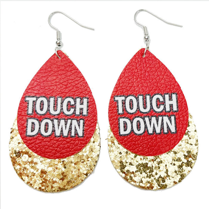 Sports Glitter Leather Earrings with School Spirit Double Layer Design