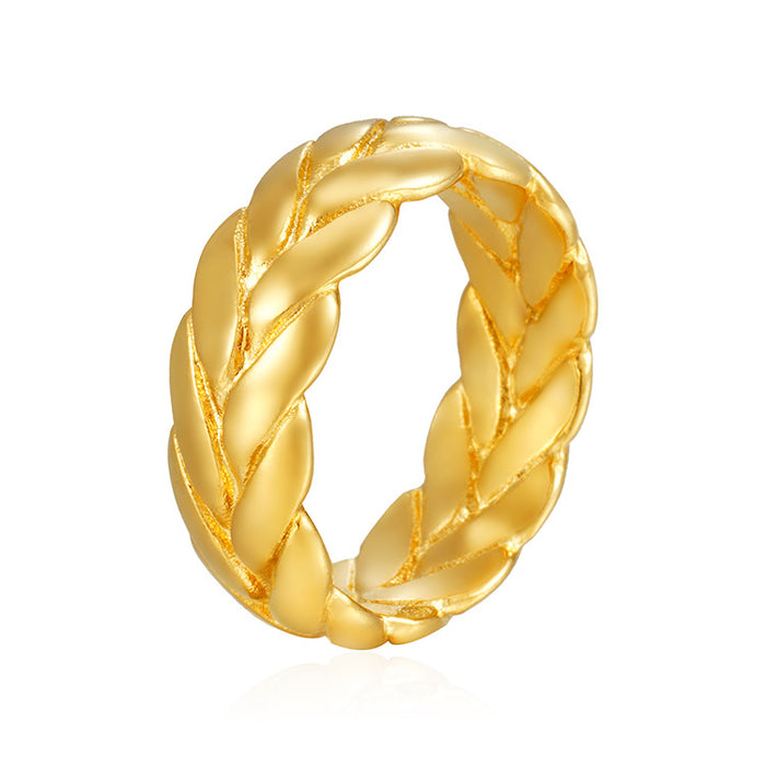 18K gold-plated wheat ear open ring, stainless steel women's trendy hand jewelry