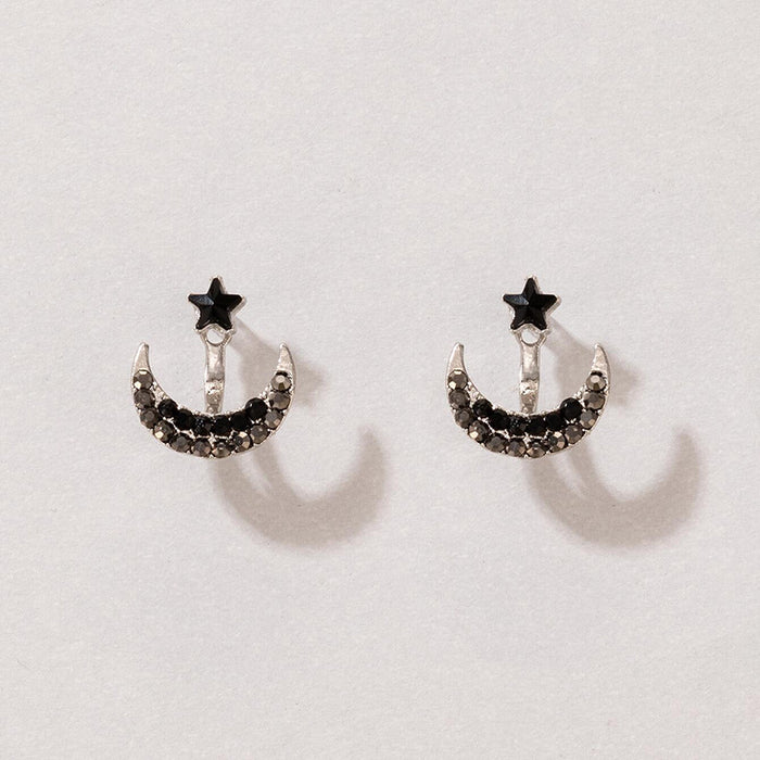 Black diamond star moon earrings geometric crescent earrings