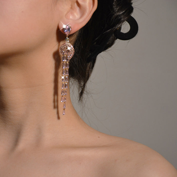 Luxury Fan-Shaped Zircon Earrings - Geometric Studs for a Modern Style