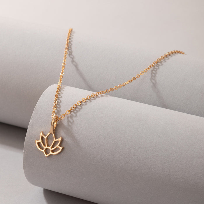 Metal Lotus Hollow Necklace with Irregular Flower Design