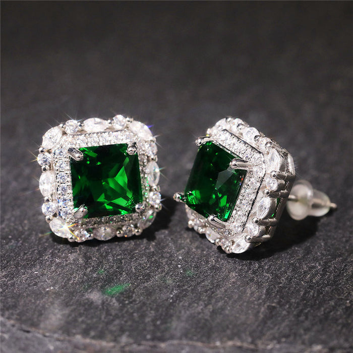 Emerald Square Earrings Vintage Ear Jewelry