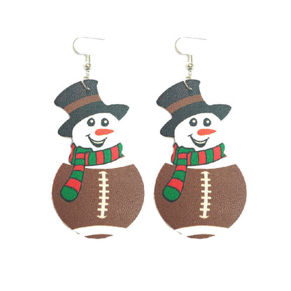 Christmas Snowman Leather Earrings with Sports Ball Design