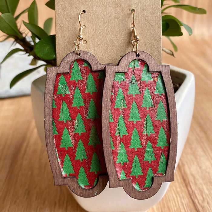 Wooden plaid earrings