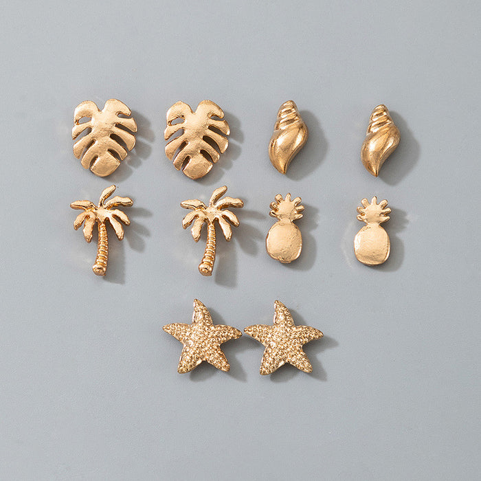 Geometric earrings set leaf conch star pineapple earrings