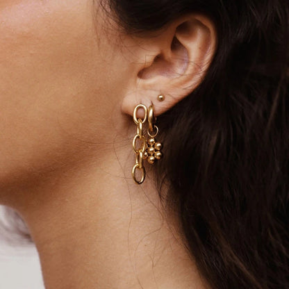 18K Gold Plated Stainless Steel Round Wrinkled Earrings - Minimalist Geometric Design