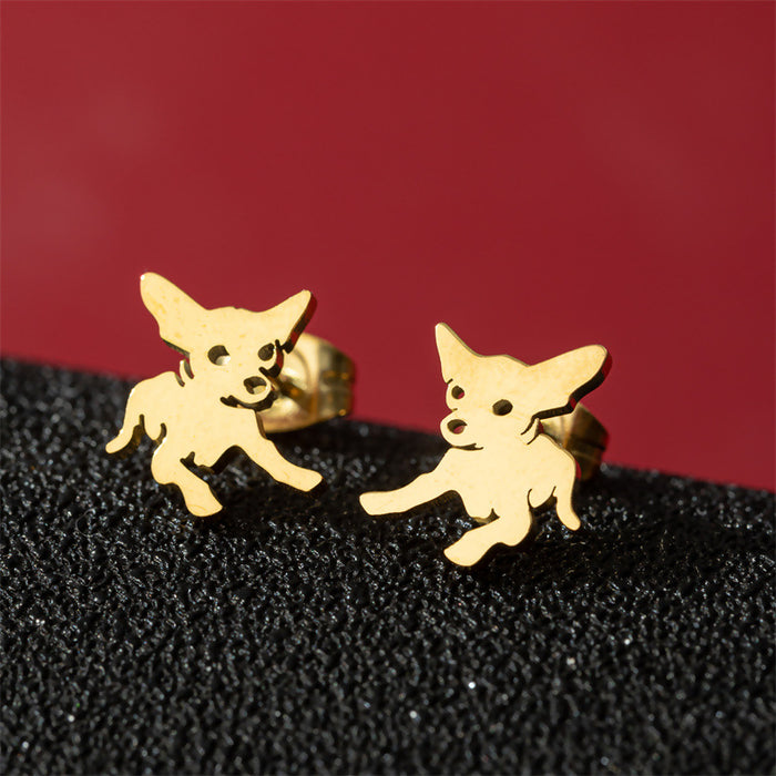 Dog and Cat Stainless Steel Stud Earrings - Cute and Playful Animal Jewelry