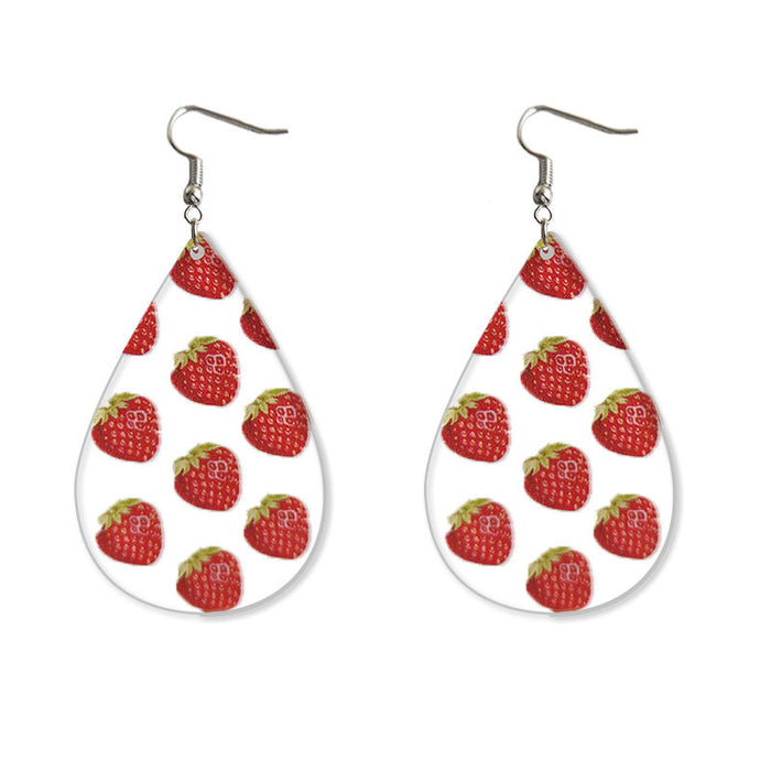 Teardrop Transparent Summer Fruit Earrings with Avocado, Strawberry, Papaya, and Kiwi Designs