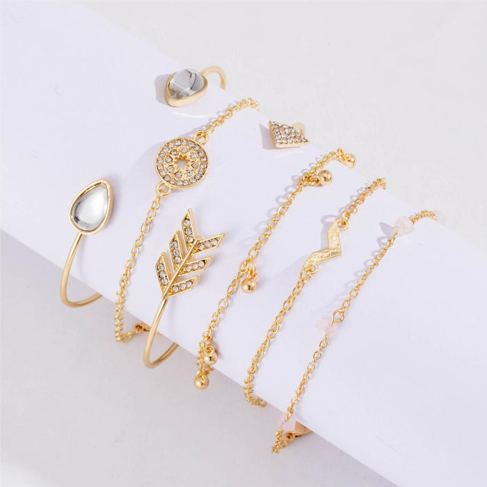 New Luxury Cat Eye Stone Cuff Bracelet - Creative Arrow V-Shaped Layered Jewelry Set