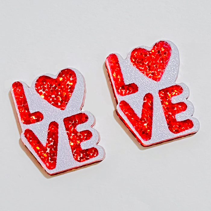 Valentine's Day Glitter Pink Heart and Love Envelope Earrings