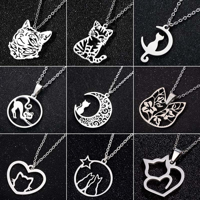 Kitten pet necklace, simple stainless steel animal clavicle chain ins niche design jewelry