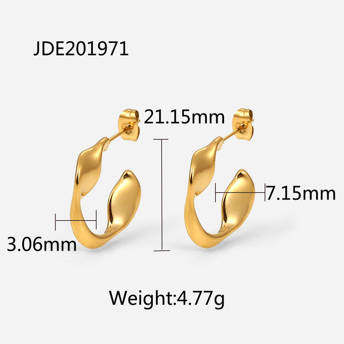 New Fashionable Simple 18K Gold Plated Stainless Steel Mobius Hoop Earrings - Metallic Titanium Steel Jewelry