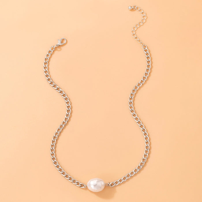 Baroque Pearl Necklace with Geometric Minimalist Choker Design