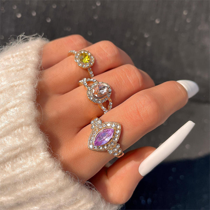 Elegant Gemstone Ring Set - 4-Piece Minimalist High-Quality Rings for Women