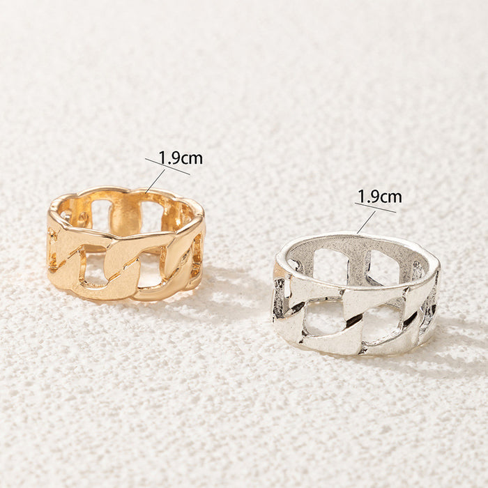 Chain Hollow Geometric Couple Ring 2-Piece Set