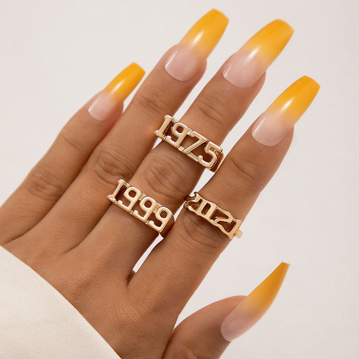 Simple Niche Digital Seal Three-Piece Ring Set