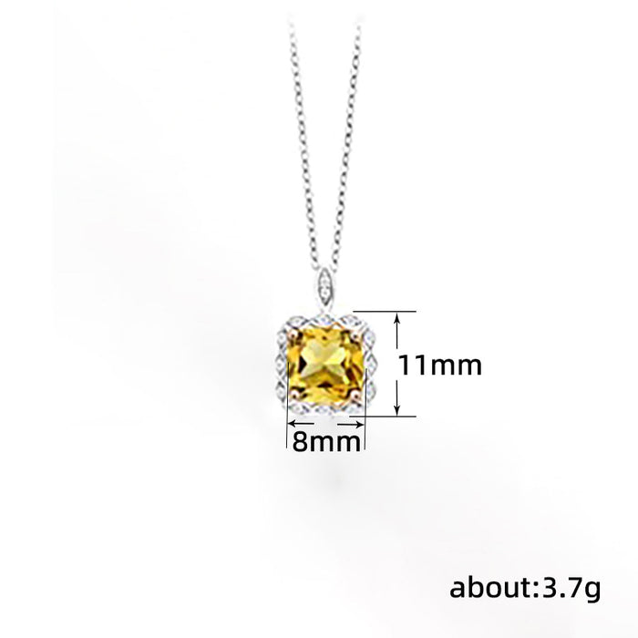 Sugar Cube Pendant Micro-inlaid Tourmaline Necklace European and American Luxury Necklace