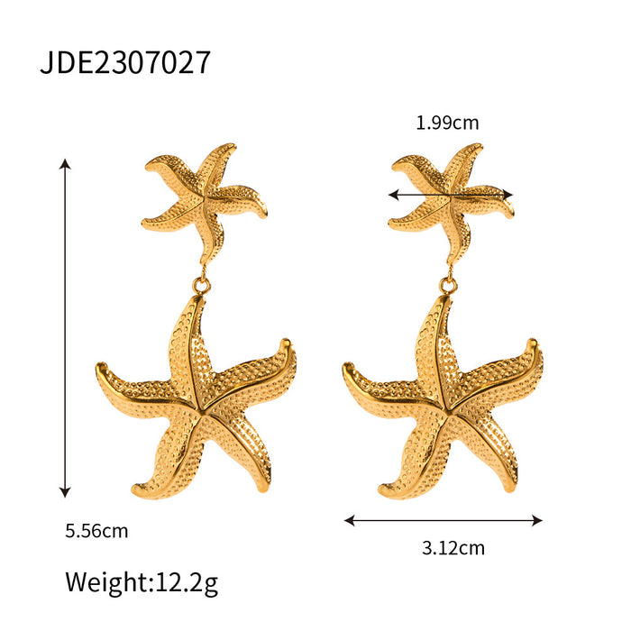 Pendientes de acero inoxidable chapado en oro de 18 quilates con doble capa: joyería de acero y titanio de dos tonos