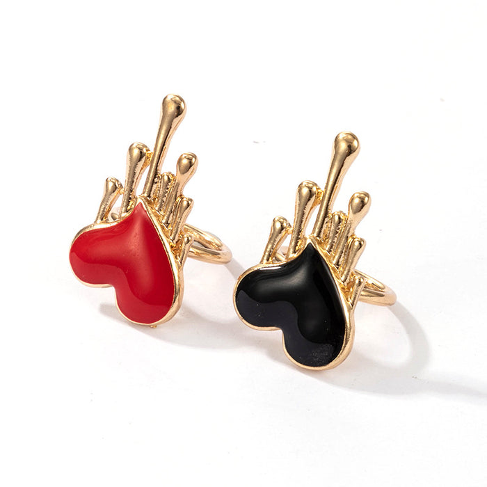 Red Heart Enamel Rings - 2pcs Set