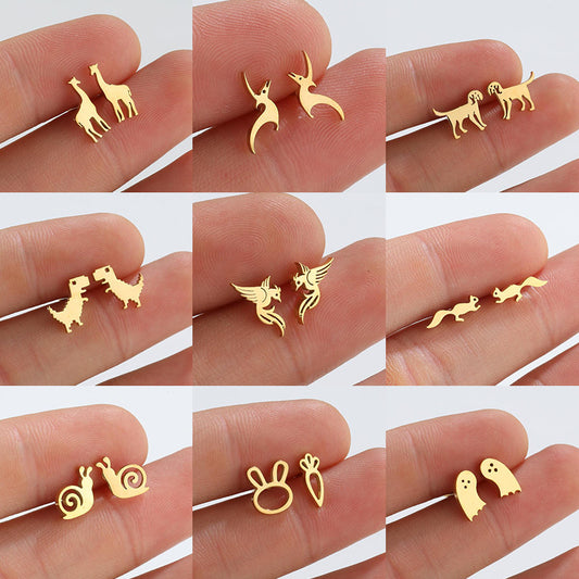 Ghost and Dinosaur Stainless Steel Earrings - 18K Gold Plated Halloween Jewelry