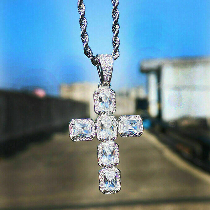 Hip-hop luxury cross pendant necklace, copper inlaid zircon unisex