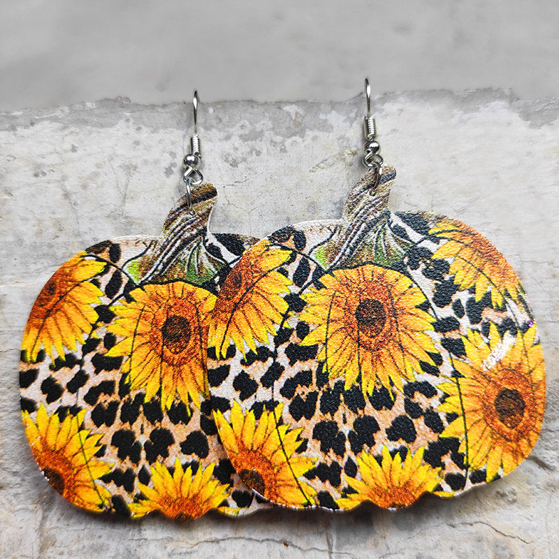 Cross Teardrop Leather Earrings with Western Flag Sunflower and Boot Design