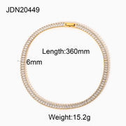 Trendy 6mm Wide Necklace - 18K Gold-Plated Stainless Steel with Square Cubic Zirconia Pendant - wallojewerly 