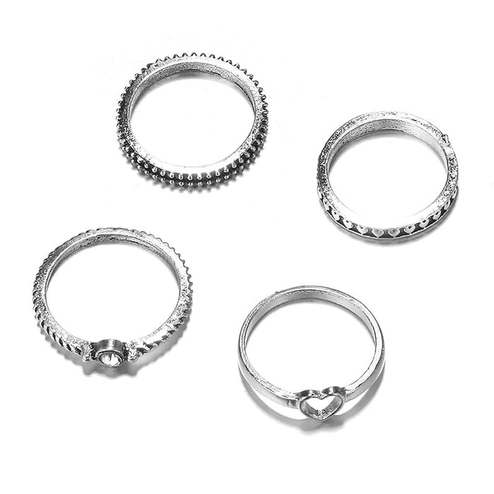 Heart Vintage Diamond Silver Ring 4-Piece Set