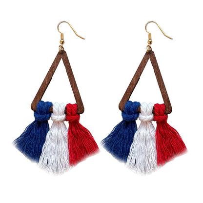 Handwoven Tassel Earrings in American Colors for Independence Day with a Simple Design