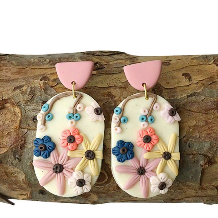 Elegant Geometric Floral Clay Earrings - Handcrafted with Delicate Detailing